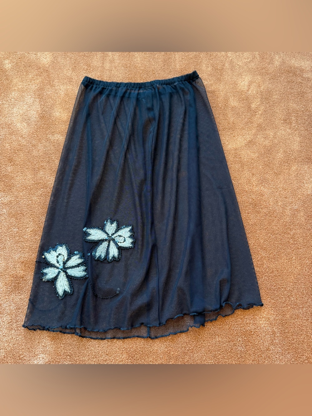 VINTAGE SHEER 90S MESH SKIRT WITH EMBROIDERY